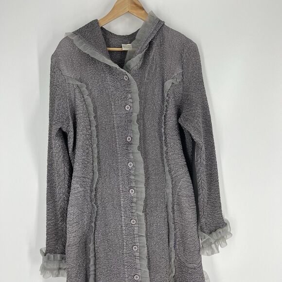 Y2K Lucy's Silk Cardigan Size Large Maxi Duster Goth Ruffle Witchy Whimsigoth - Picture 2 of 10